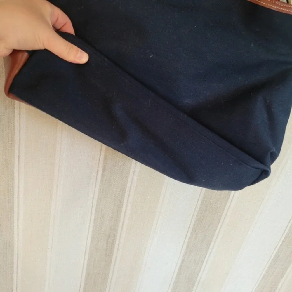 Etienne Aigner Canvas Shoulder Tote Bag Purse Navy Blue Brown‎